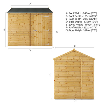 Mercia Wooden Shed Mercia 8x6 Modular Shiplap Apex - Windowless