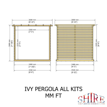 Shire Pergola Shire Ivy Pergola Kit with Decking & Sides 8x8