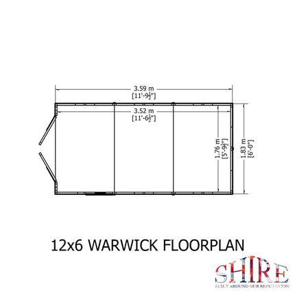 Shire Wooden Shed Shire 12x6 Warwick Shed Apex Double Door