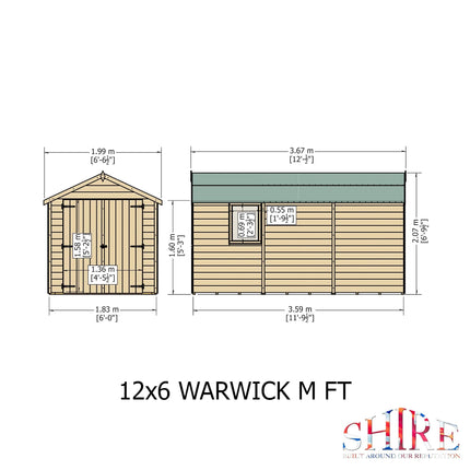 Shire Wooden Shed Shire 12x6 Warwick Shed Apex Double Door