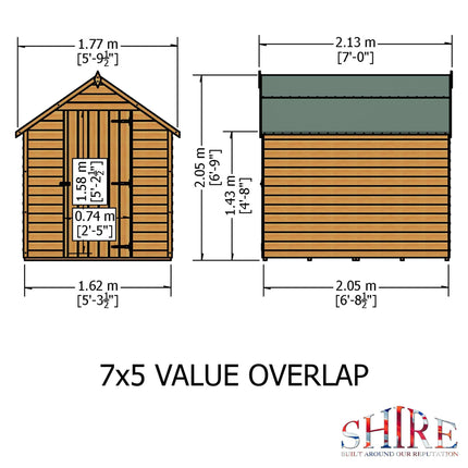 Shire Wooden Shed Shire 7x5ft Value Overlap Shed - Single Door OVSV0705DOL-1AA 5060490133348