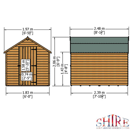 Shire Wooden Shed Shire 8x6 Overlap Dip Treated Single Door Windowless Shed