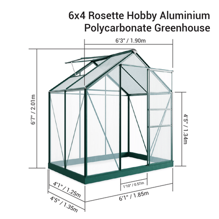 Store More Greenhouse Rosette Hobby 6x4 Greenhouse Aluminium Polycarbonate G1001F-A-Green 5055715914659