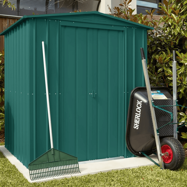 Store More Metal Shed Globel Apex Metal Garden Shed Green 6x3ft LOTUS63 HG 5060311199591