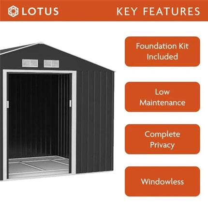 StoreMore Metal Shed Lotus Hera 9 x 6 Apex Metal Shed with Foundation Grid LH-9X6-APEX-MS Lotus Hera 9 x 6 Apex Metal Shed with Foundation Grid 5055280416497