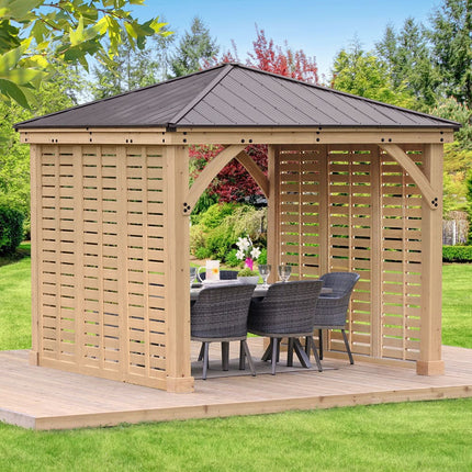 Yardistry Direct Gazebo Yardistry Meridian Gazebo 10ft x 10ft (3m x 3m) with Double Privacy Wall Yardistry Meridian Gazebo 10ft x 10ft (3m x 3m) with Double Privacy Wall