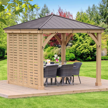 Yardistry Direct Gazebo Yardistry Meridian Gazebo 10ft x 10ft (3m x 3m) with Single Privacy Wall Yardistry Meridian Gazebo 10ft x 10ft (3m x 3m) with Single Privacy Wall