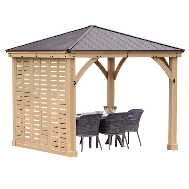 Yardistry Direct Gazebo Yardistry Meridian Gazebo 10ft x 10ft (3m x 3m) with Single Privacy Wall Yardistry Meridian Gazebo 10ft x 10ft (3m x 3m) with Single Privacy Wall