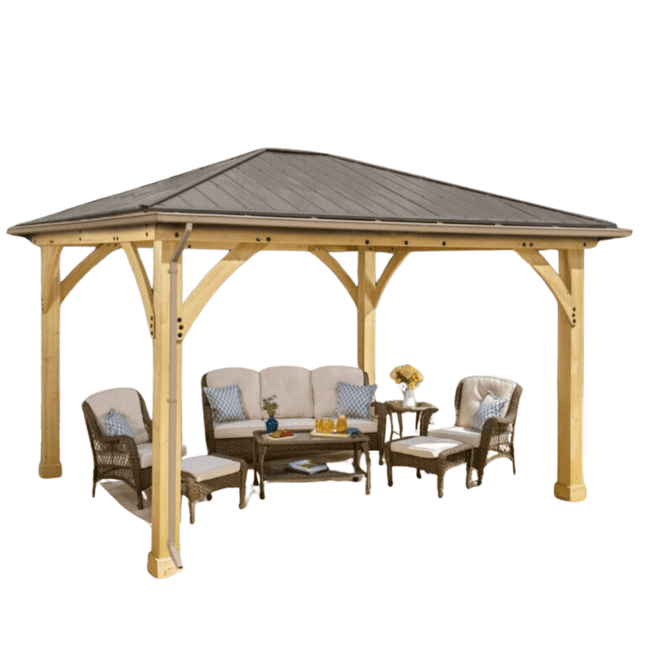 Yardistry Direct Gazebo Yardistry Meridian Gazebo with Rain Guttering 12ft x 14ft (4.3 x 3.7m) Yardistry Meridian Gazebo with Rain Guttering 12ft x 14ft (4.3 x 3.7m)